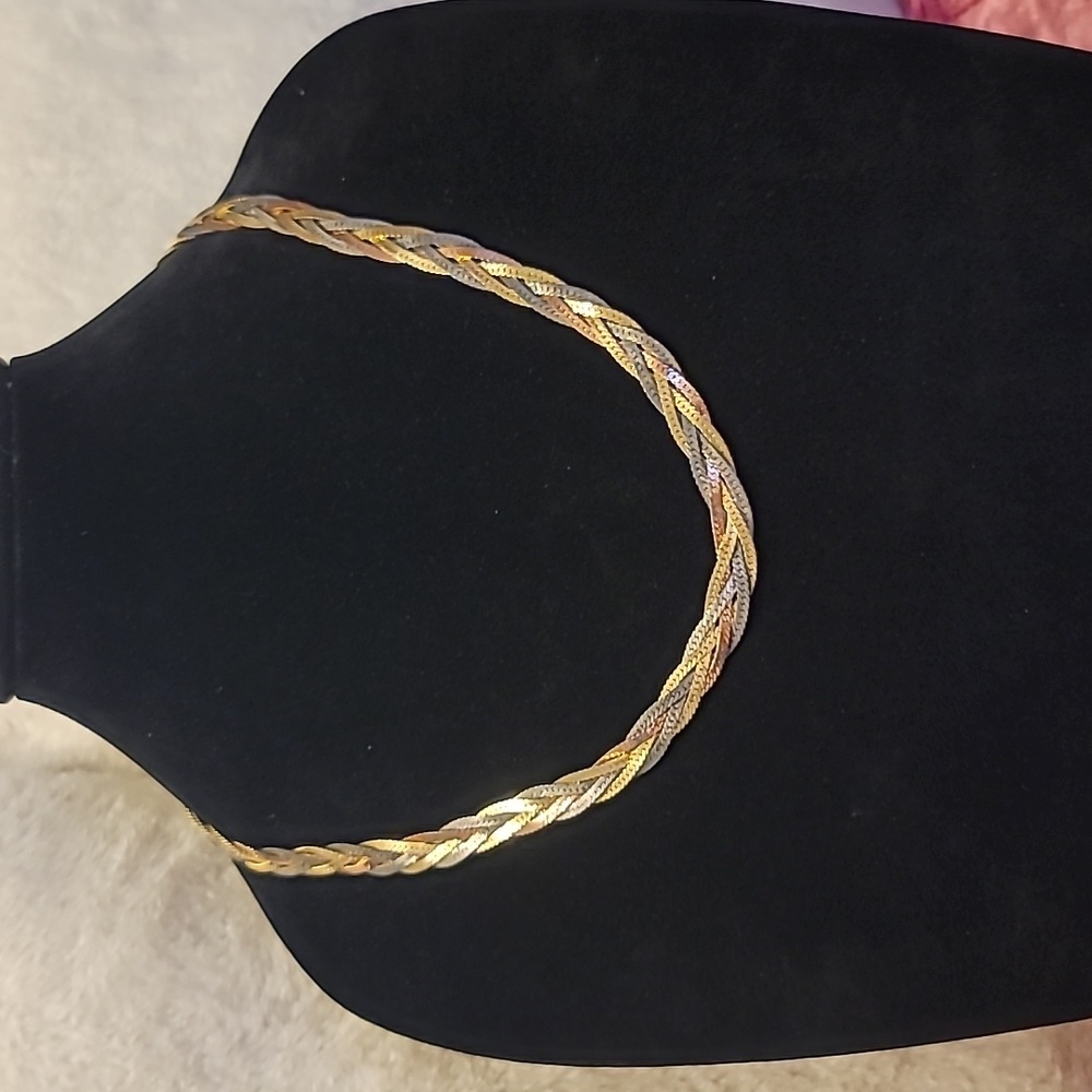 Gold, Silver, Copper Braided Necklace - Vintage, Estate - Picture 4 of 6